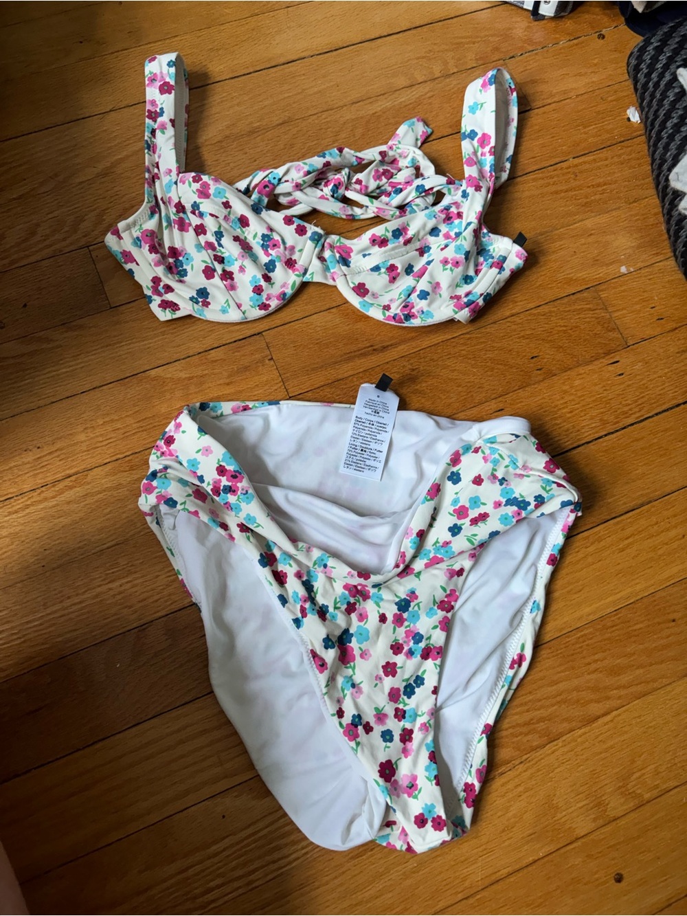J. Crew Cream Floral Bikini Set with Pink and Teal Accents